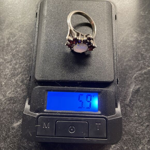 Vintage Sterling Silver Opal And Garnet Cluster Ring Womens Size 8 - Picture 10 of 10